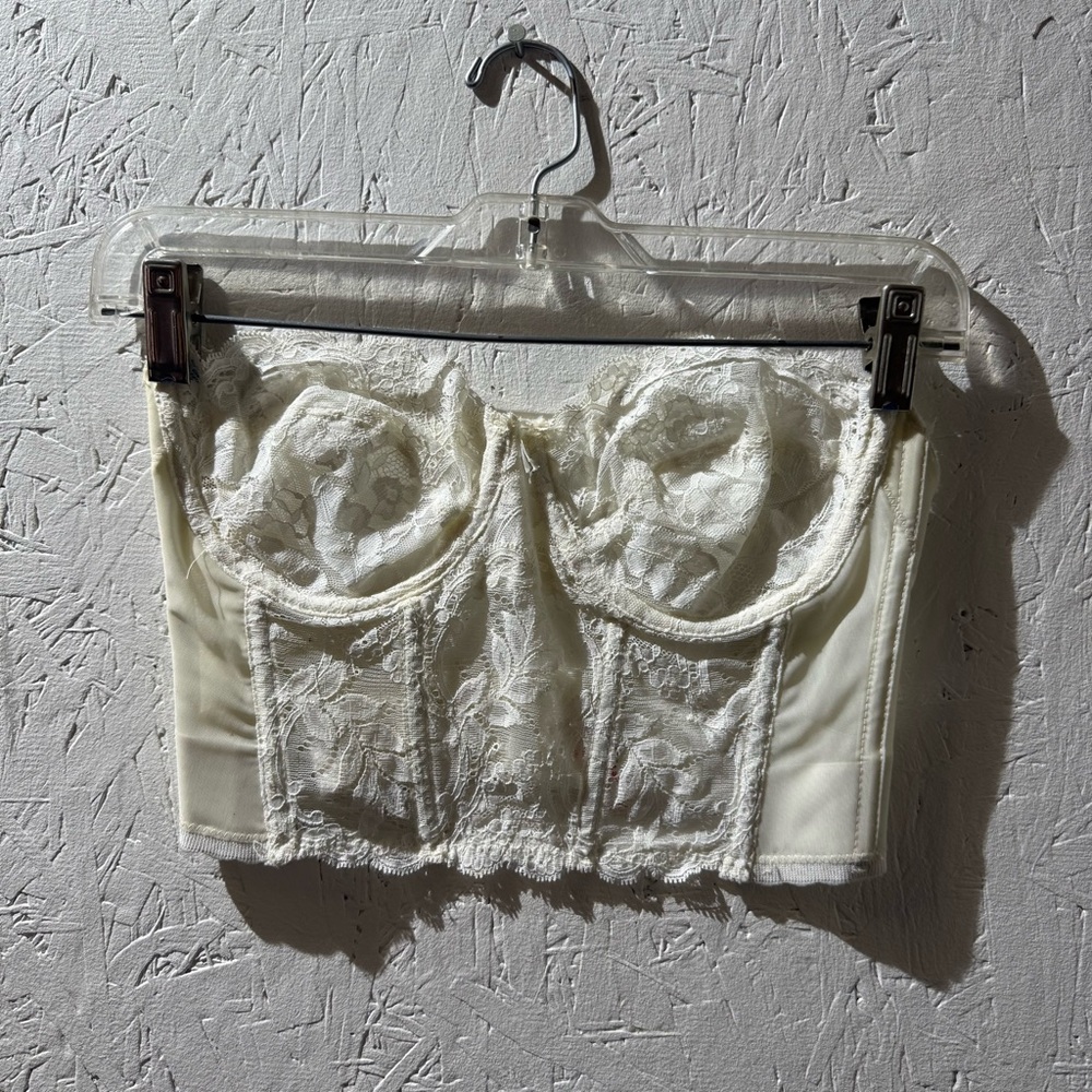 Vintage Fleur de Lace 80s Elegant White Lace Bustier Corset Size 34C Ivory